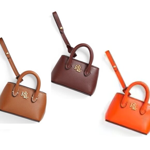 CHOOSE ✅ NWT Lauren Ralph Lauren LRL Leather Marcy Bag Charm TAN GARNET ORANGE